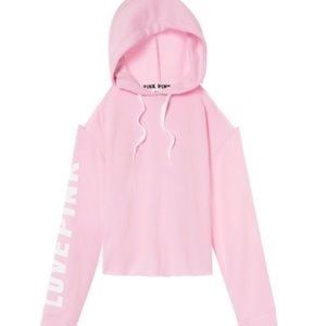 VS Pink Cold Shoulder Hooded Sweatshirt